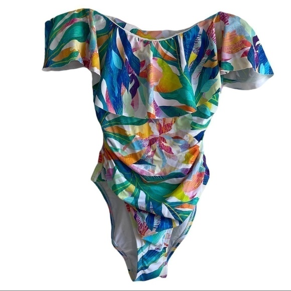 La Blanca Floral Off the Shoulder 4 One Piece Floral Print Swimsuit - Picture 7 of 10